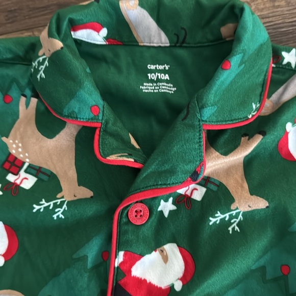 Carters Christmas PJ set. Santa and reindeer. Green and red. Size 10. Pajamas - Picture 4 of 8